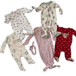 Infant 0-3 Month Christmas Holiday Pajama 5 Piece Bundle Gender Neutral & Girl.